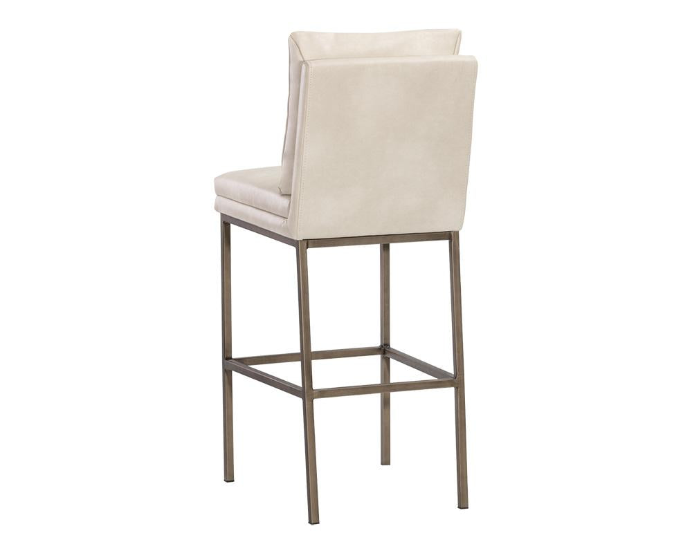 Cushion Back Cream Faux Leather Bar Stool Antique Brass Iron Frame