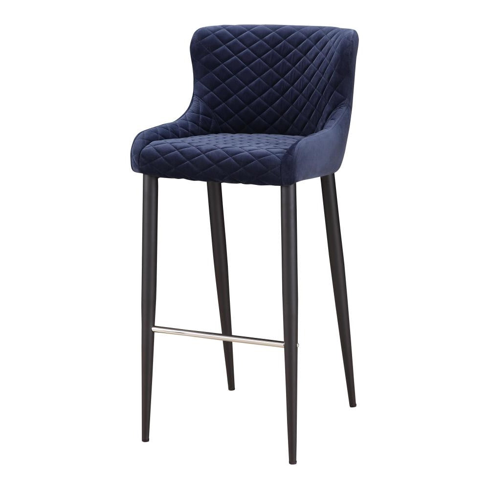 Navy Blue Velvet Diamond Tufted Bar Stool