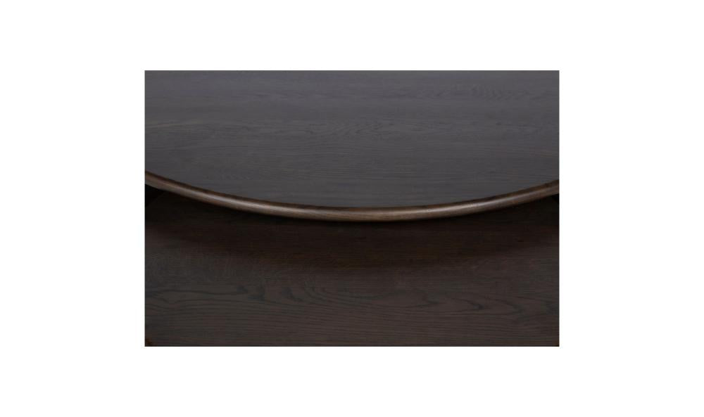 Dark Brown Oak Wood Reeded Open Base Round Coffee Table 39 inch