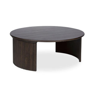 Dark Brown Oak Wood Reeded Open Base Round Coffee Table 39 inch