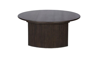 Dark Brown Oak Wood Reeded Open Base Round Coffee Table 39 inch