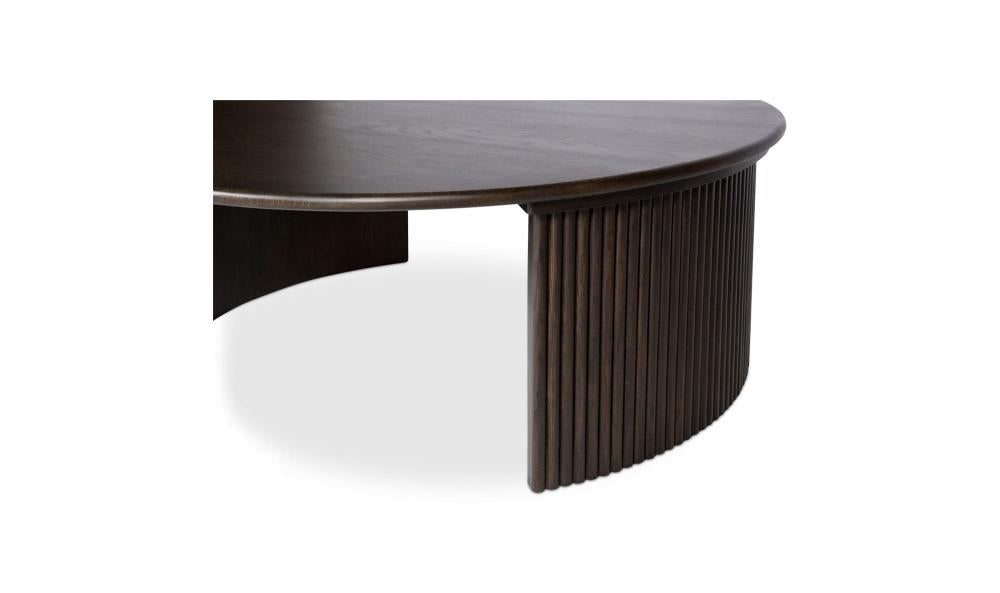 Dark Brown Oak Wood Reeded Open Base Round Coffee Table 39 inch