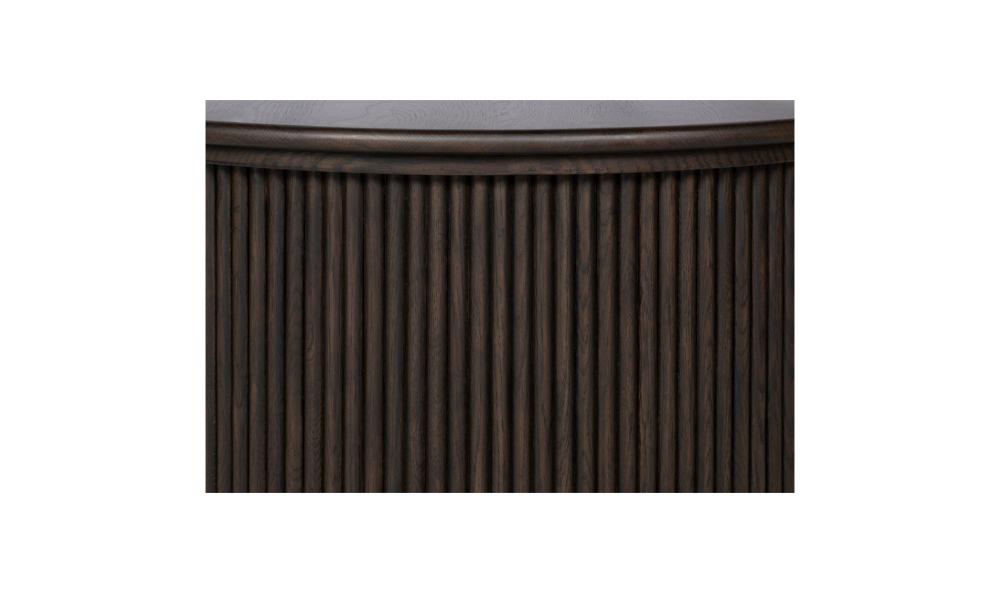 Dark Brown Oak Wood Reeded Open Base Round Coffee Table 39 inch