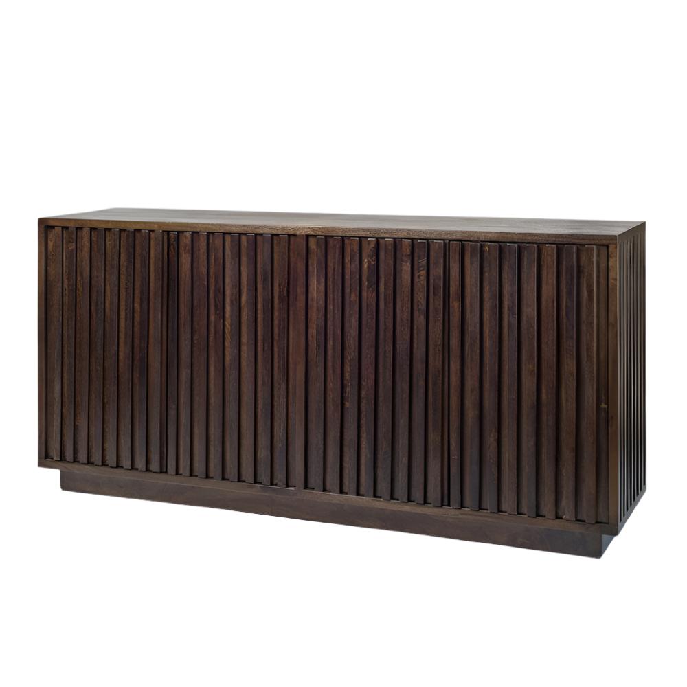 Dark Brown Slatted Sideboard Buffet Mango Wood 72 inch