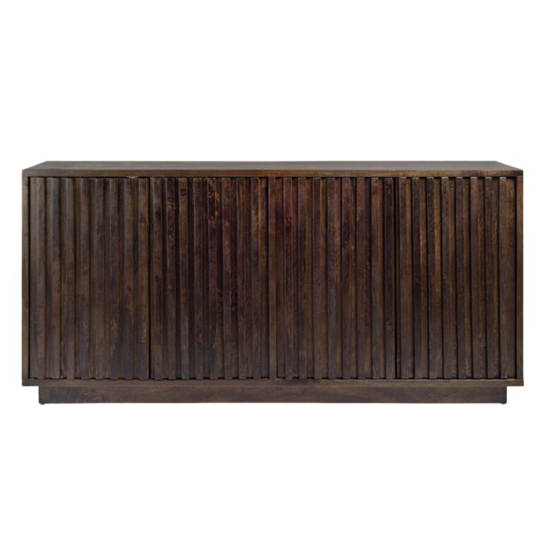 Dark Brown Slatted Sideboard Buffet Mango Wood 72 inch