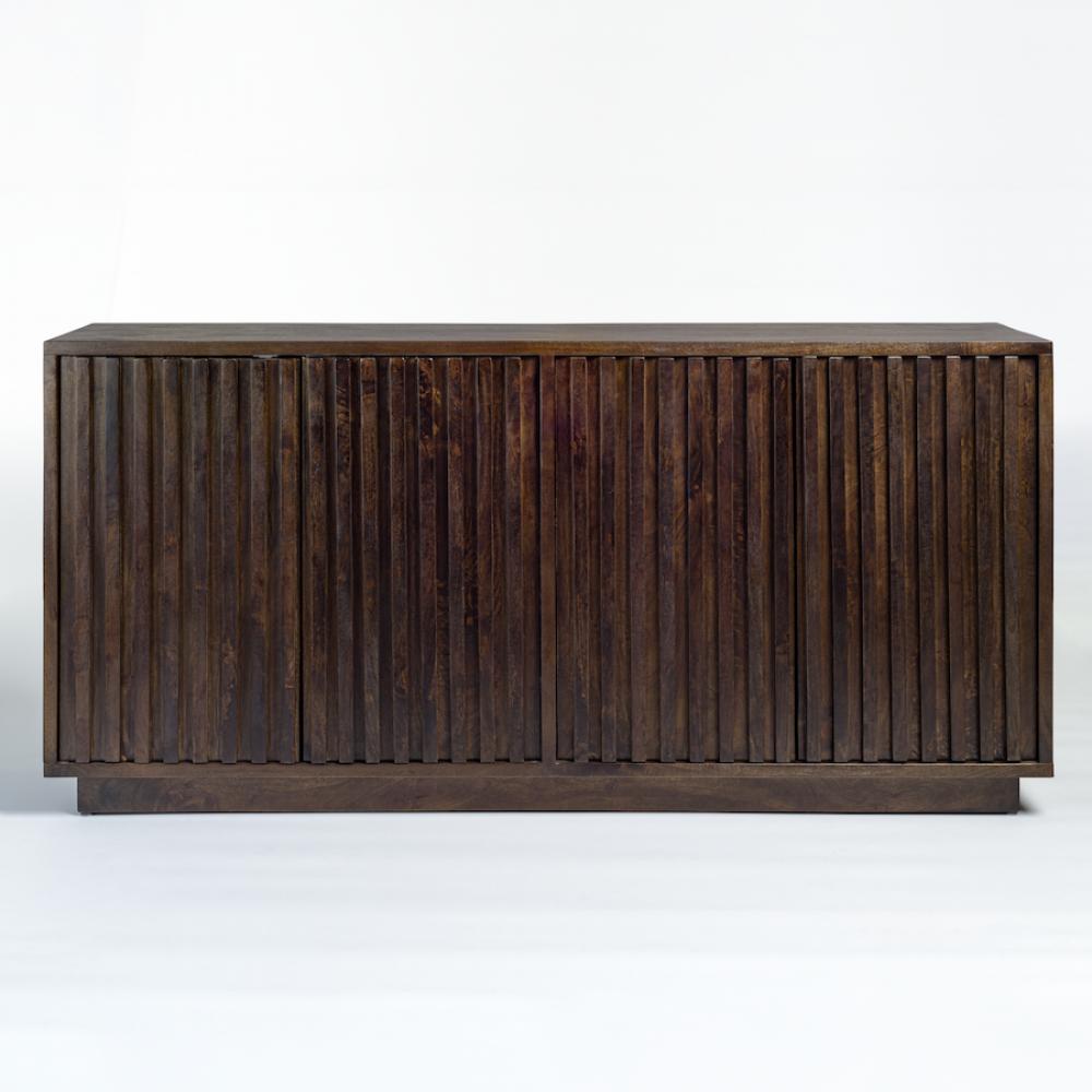 Dark Brown Slatted Sideboard Buffet Mango Wood 72 inch