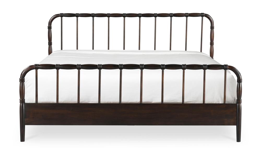 Dark Brown Solid Acacia Wood Open Frame Queen Spindle Bed