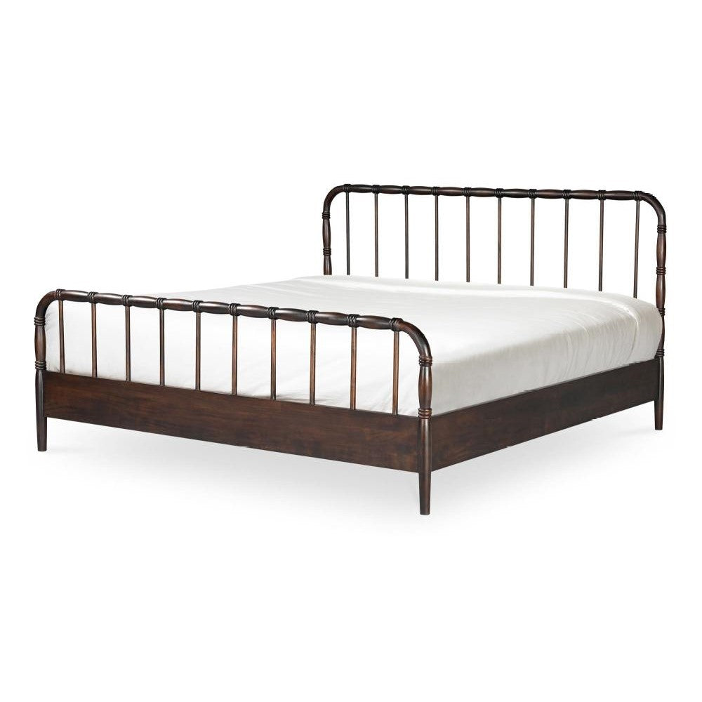 Dark Brown Solid Acacia Wood Open Frame Queen Spindle Bed