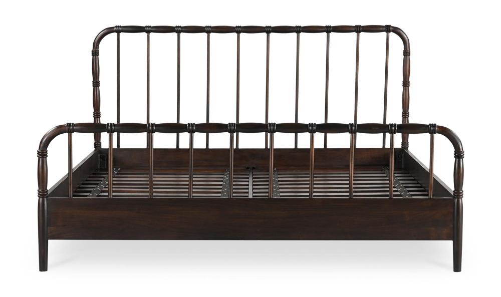 Dark Brown Solid Acacia Wood Open Frame Queen Spindle Bed