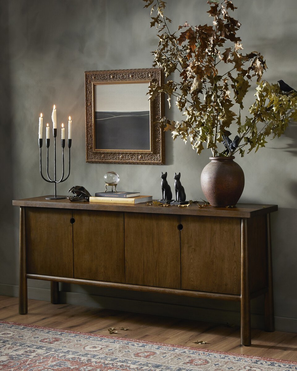 Dark Brown Solid Oak Wood Sideboard Media Cabinet 72 inch