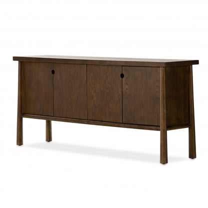 Dark Brown Solid Oak Wood Sideboard Media Cabinet 72 inch