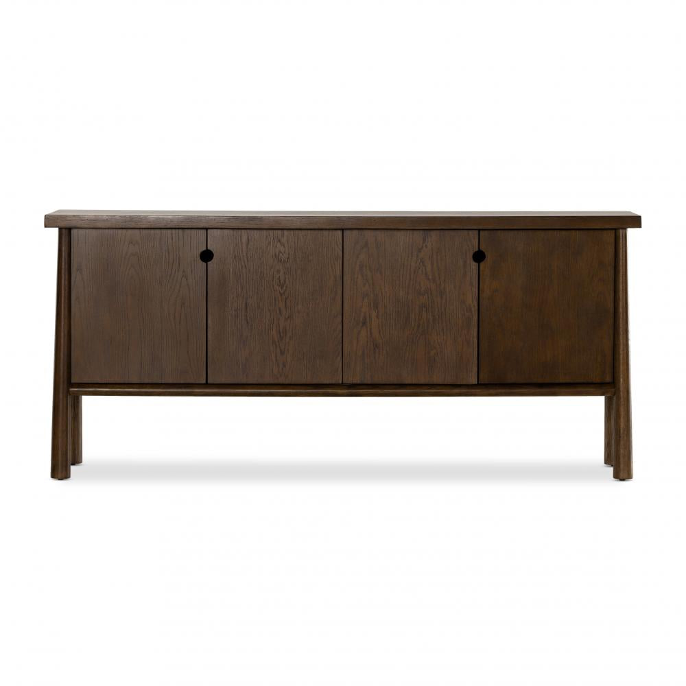 Dark Brown Solid Oak Wood Sideboard Media Cabinet 72 inch