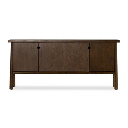 Dark Brown Solid Oak Wood Sideboard Media Cabinet 72 inch