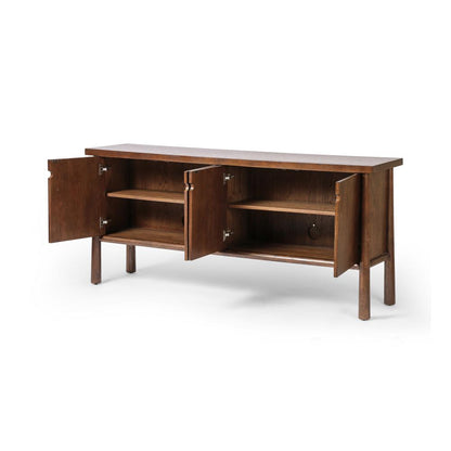 Dark Brown Solid Oak Wood Sideboard Media Cabinet 72 inch