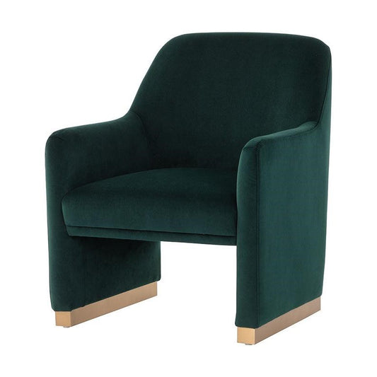 Dark Emerald Green Upholstered Tight Back Lounge Chair Armchair Gold Steel Base