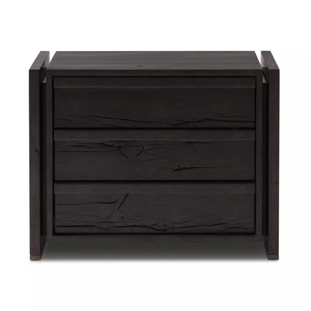 Dark Espresso Brown Reclaimed French Oak Wood 3 Drawer Nightstand 30 inch