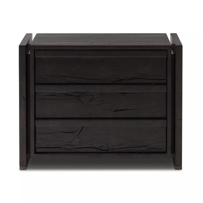 Dark Espresso Brown Reclaimed French Oak Wood 3 Drawer Nightstand 30 inch
