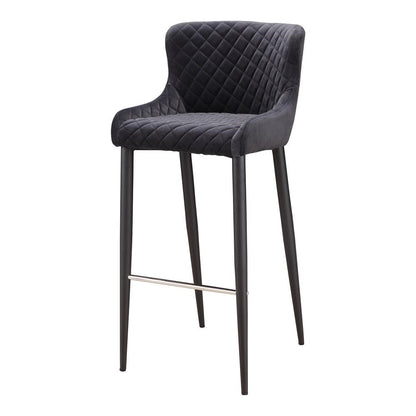 Dark Grey Velvet Diamond Tufted Bar Stool