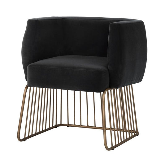 Dark Grey Velvet Dining Chair Armchair Gold Cage Base