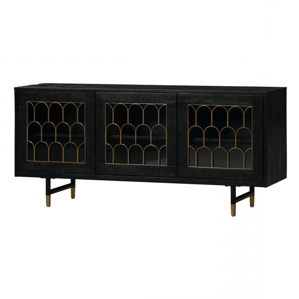 Deco Style Black Acacia Wood Buffet Sideboard 65 inch