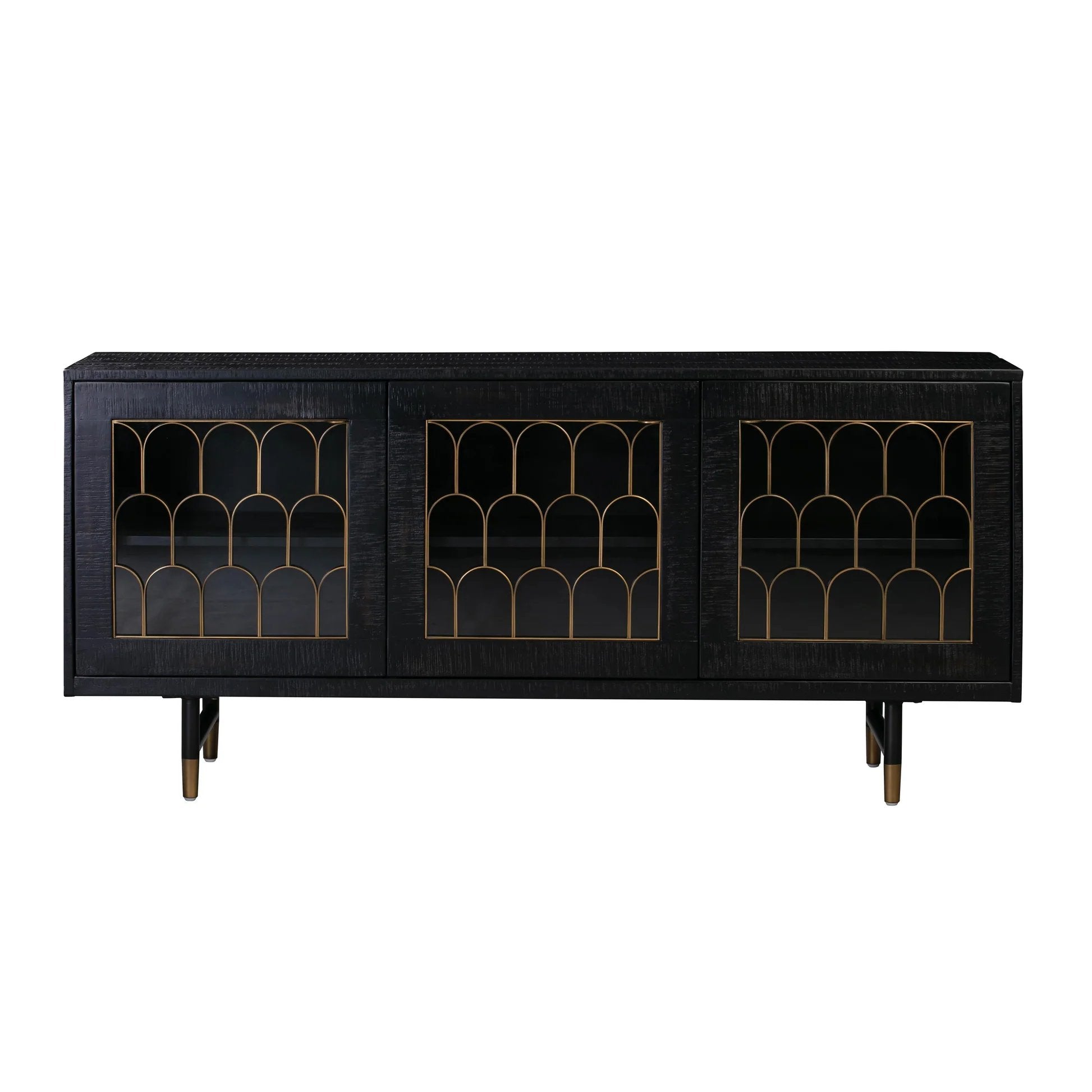 Deco Style Black Acacia Wood Buffet Sideboard 65 inch