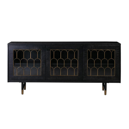 Deco Style Black Acacia Wood Buffet Sideboard 65 inch