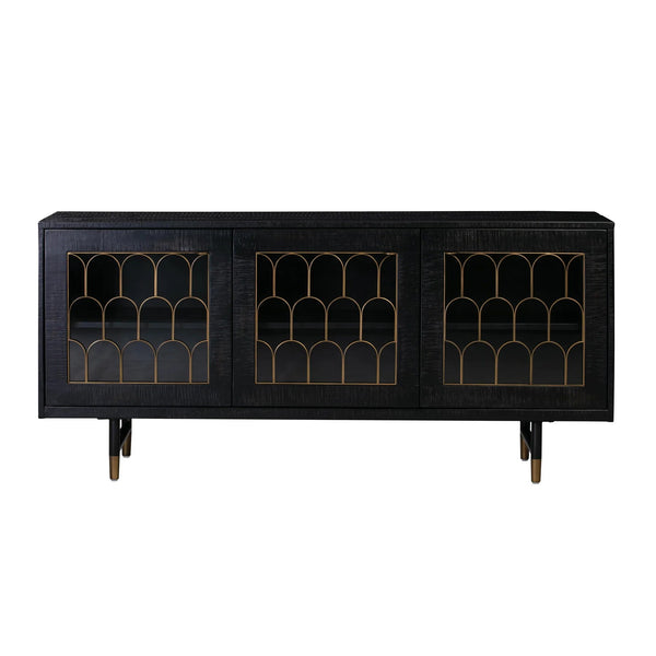 Deco Style Black Acacia Wood Buffet Sideboard 65 inch