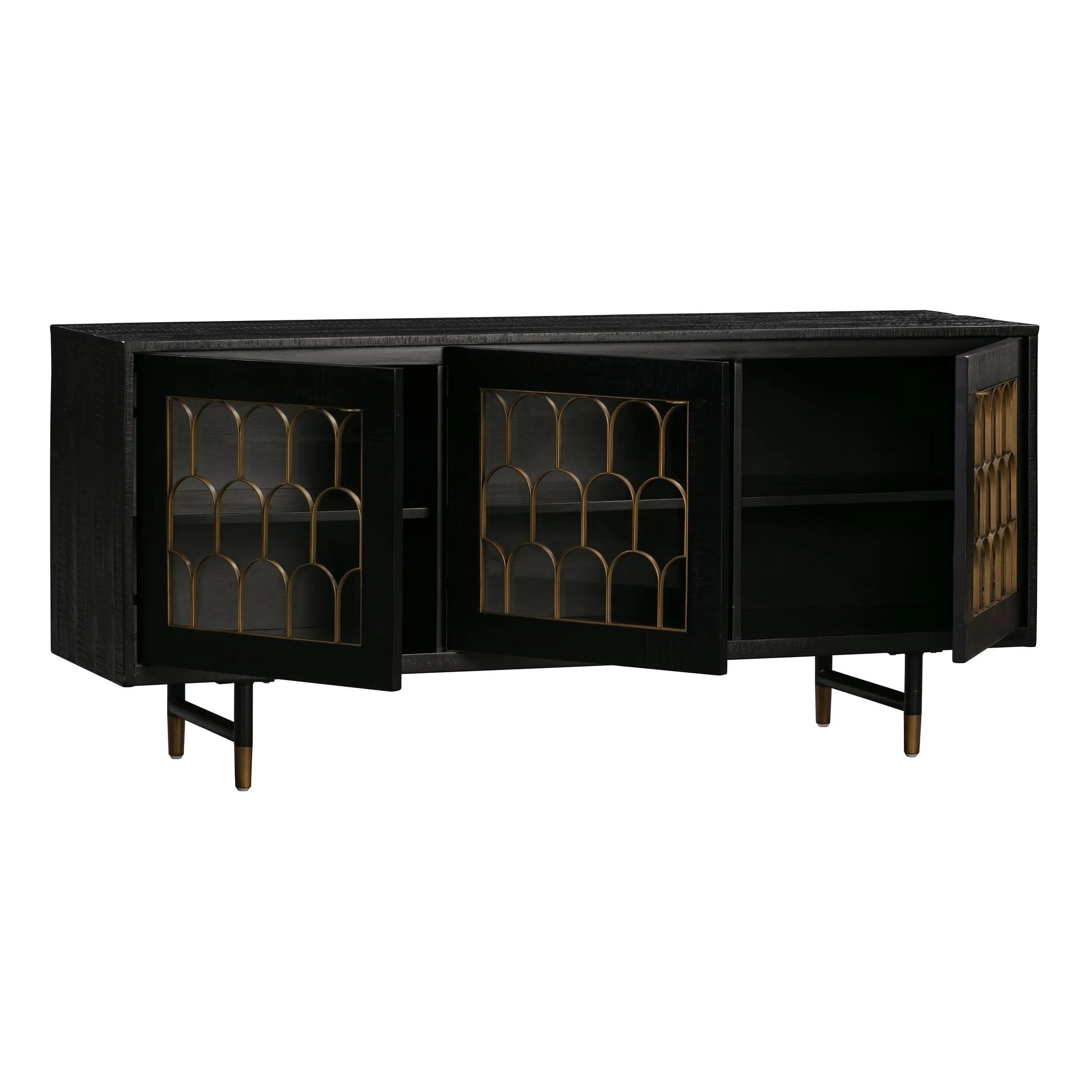 Deco Style Black Acacia Wood Buffet Sideboard 65 inch