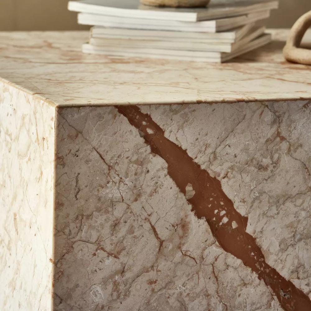 Desert Taupe Marble Plinth Base Square Block End Table 22 inch