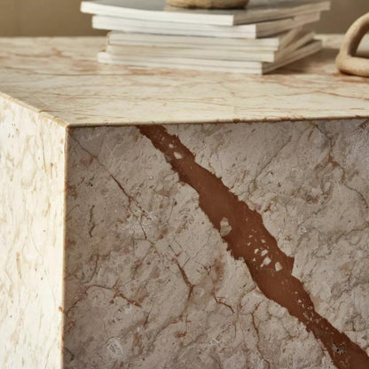 Desert Taupe Marble Plinth Base Square Block End Table 22 inch