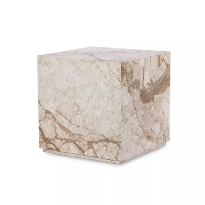 Desert Taupe Marble Plinth Base Square Block End Table 22 inch