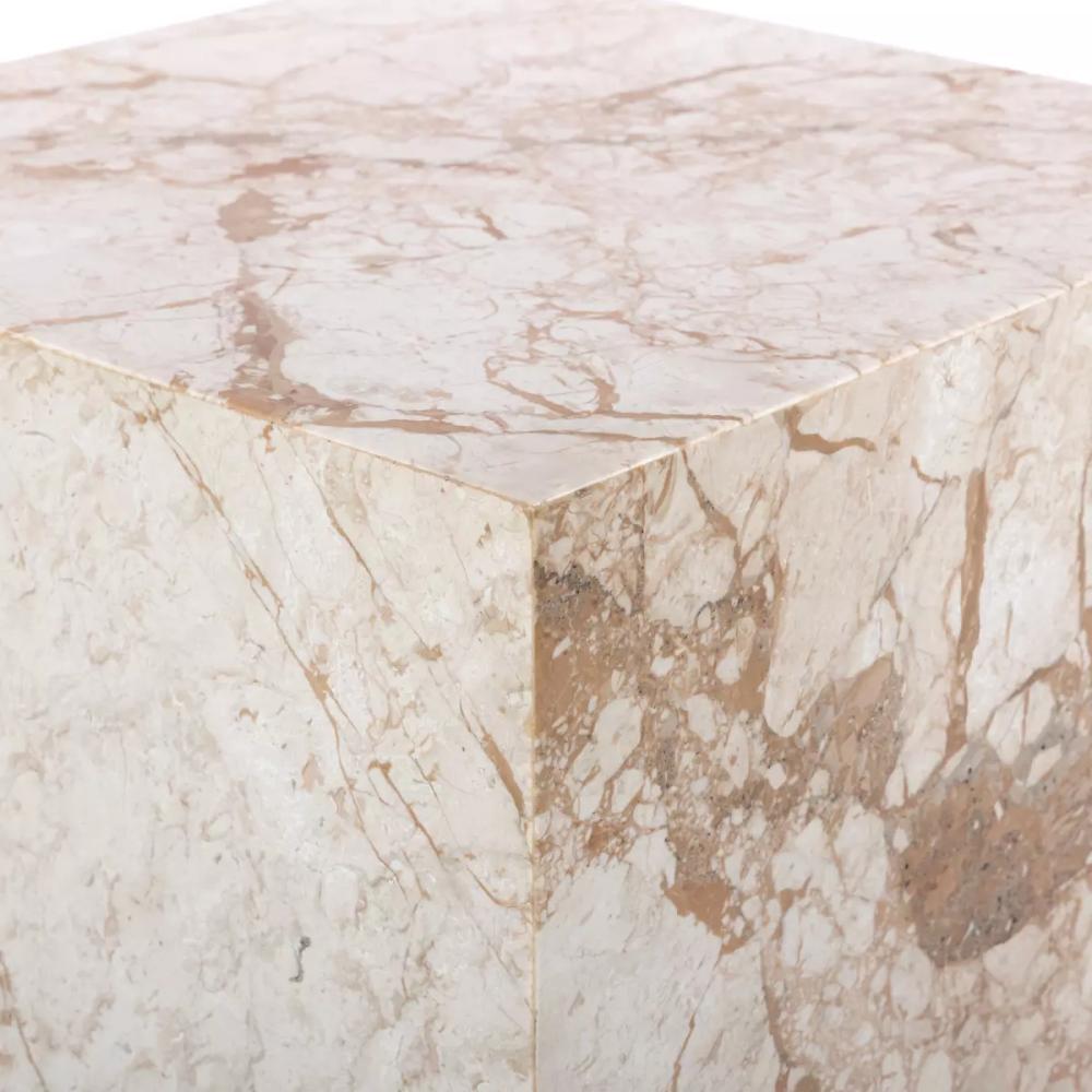 Desert Taupe Marble Plinth Base Square Block End Table 22 inch