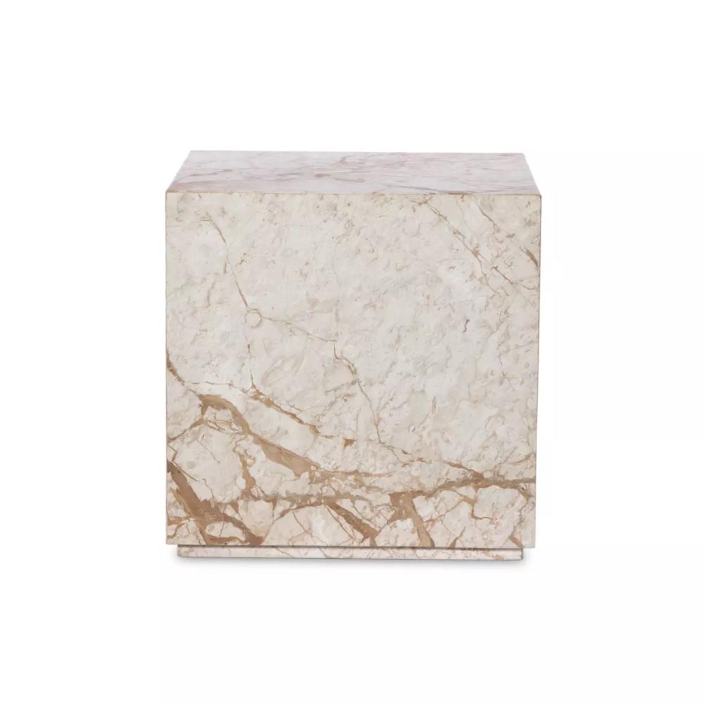 Desert Taupe Marble Plinth Base Square Block End Table 22 inch
