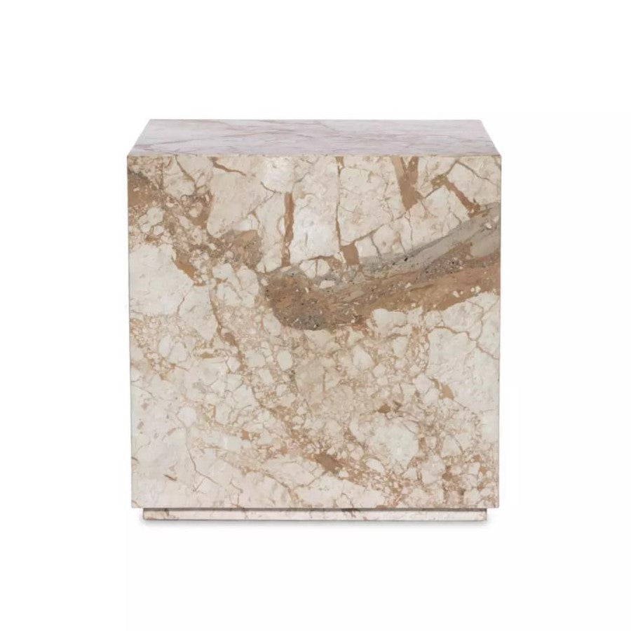 Desert Taupe Marble Plinth Base Square Block End Table 22 inch