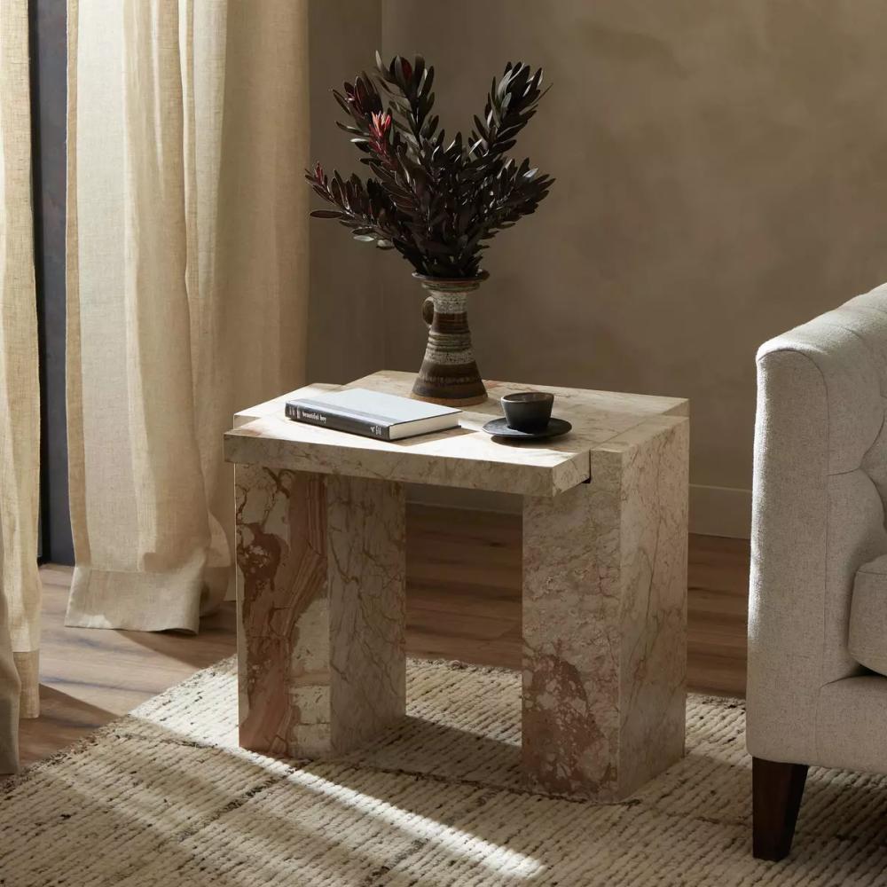Desert Taupe Marble Rectangle Accent End Table 24 inch