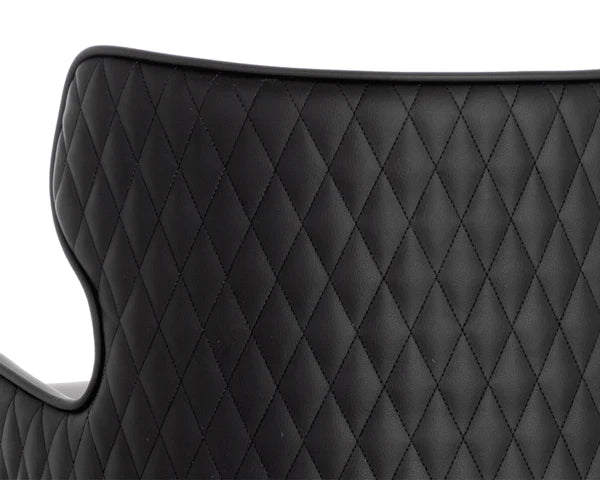 Diamond Quilted Black & Grey Faux Leather Bar Stool Gold Accents