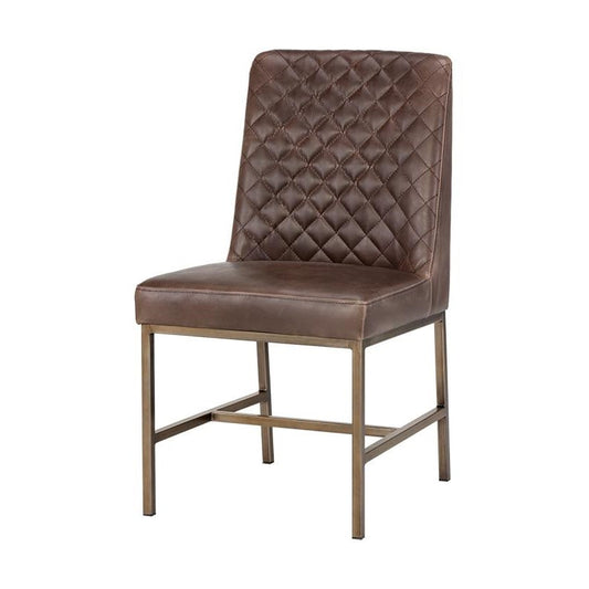 Diamond Quilted Dark Brown Faux Leather Armless Dining Chair (Set of 2)