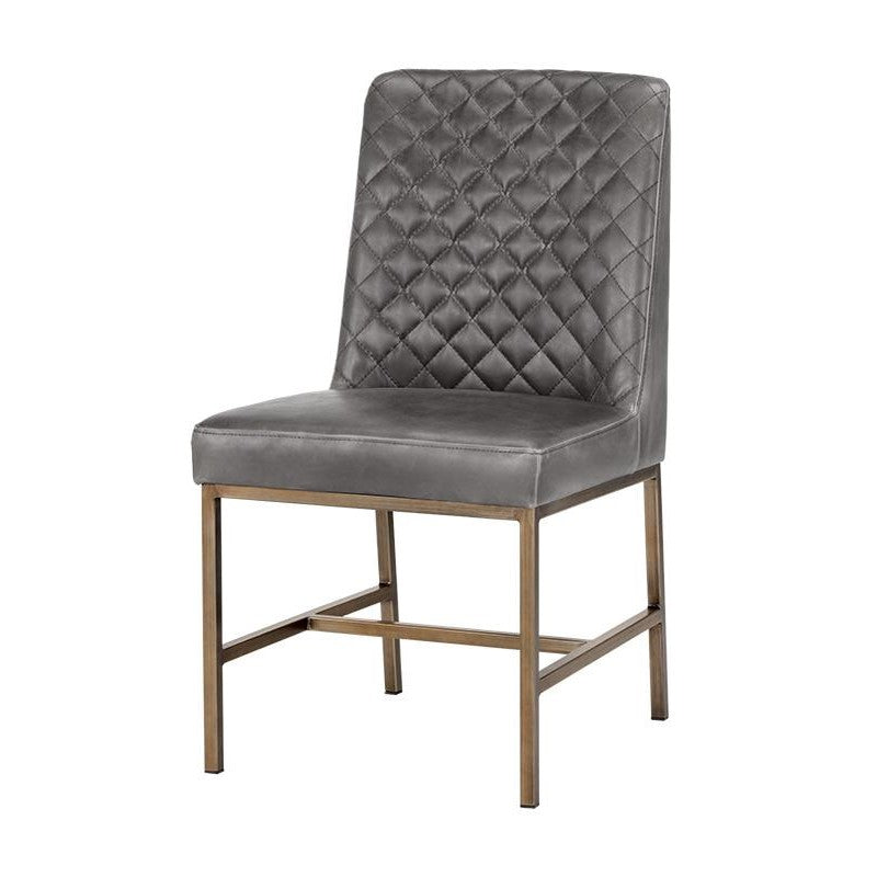 Diamond Quilted Grey Faux Leather Armless Dining Chair (Set of 2)