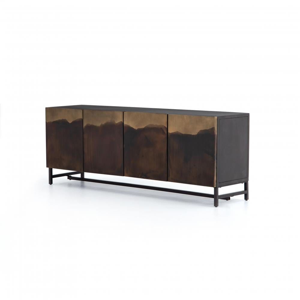 Distressed Ombre Metal Media Console Storage Cabinet Aged Brown 72 inch