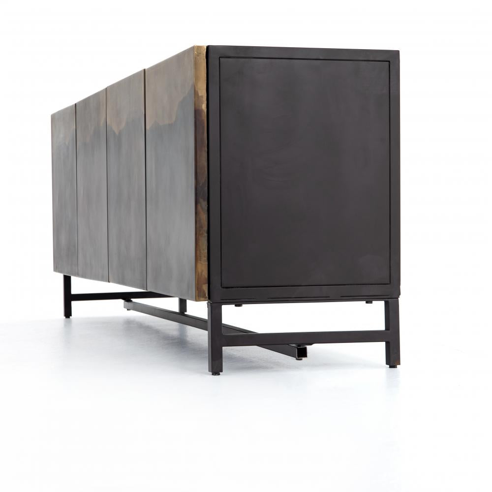 Distressed Ombre Metal Media Console Storage Cabinet Aged Brown 72 inch