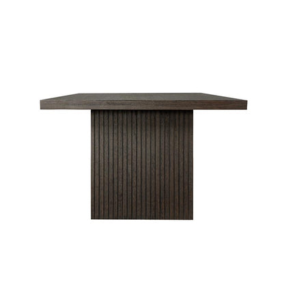 Double Pedestal Slatted Ribbed Base Rectangle Dining Table Dark Brown Espresso Oak Wood 86 inch