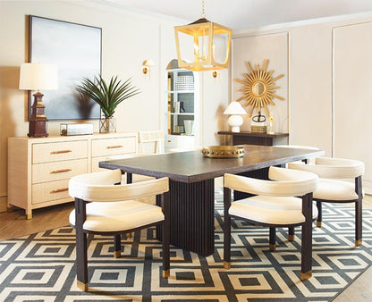 Double Pedestal Slatted Ribbed Base Rectangle Dining Table Dark Brown Espresso Oak Wood 86 inch