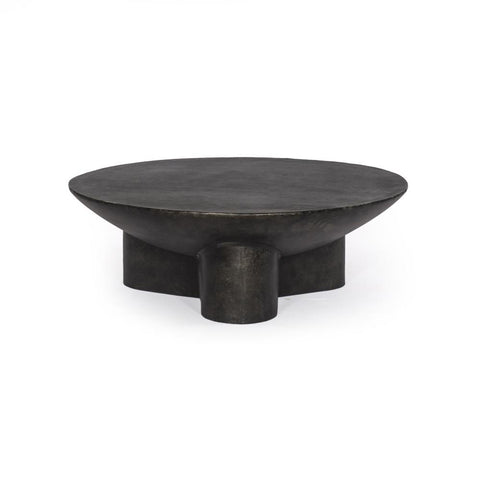 Drum Style Black Aluminum Round Coffee Table 48 inch