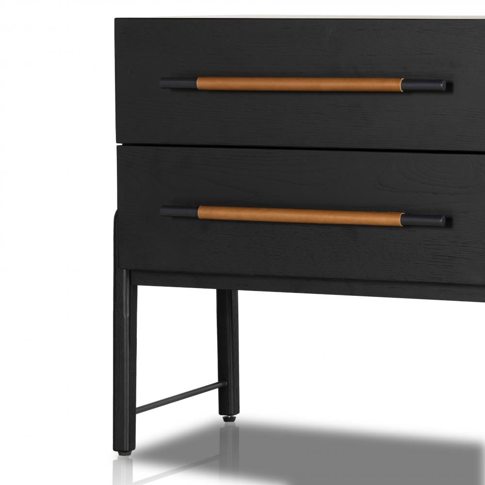 Ebony Black Oak Wood 2 Drawer Nightstand 27 inch
