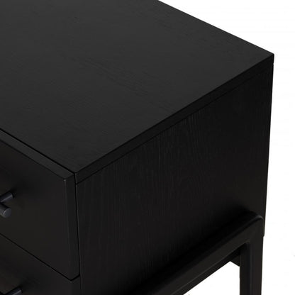 Ebony Black Oak Wood 2 Drawer Nightstand 27 inch