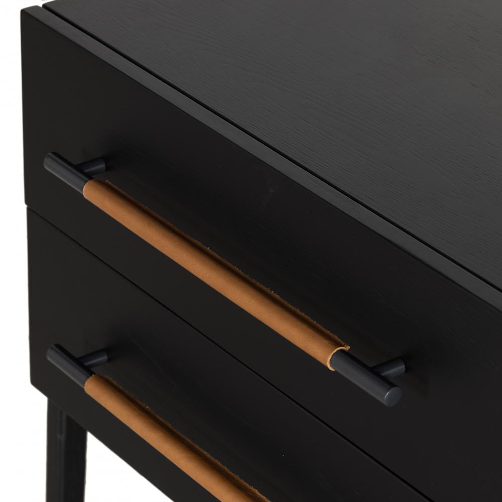 Ebony Black Oak Wood 2 Drawer Nightstand 27 inch