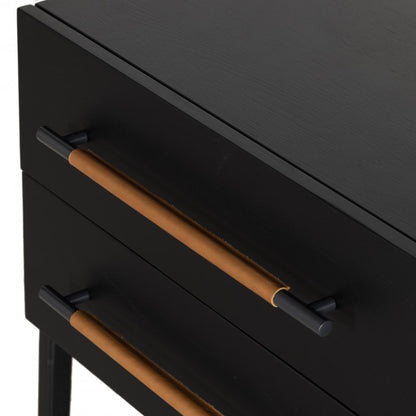 Ebony Black Oak Wood 2 Drawer Nightstand 27 inch
