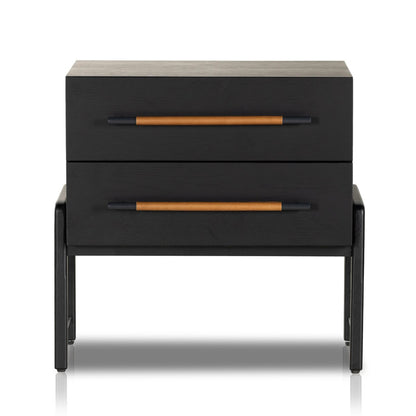 Ebony Black Oak Wood 2 Drawer Nightstand 27 inch