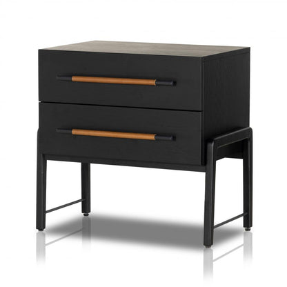 Ebony Black Oak Wood 2 Drawer Nightstand 27 inch