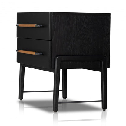 Ebony Black Oak Wood 2 Drawer Nightstand 27 inch
